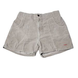 Vintage OP tan corduroy deep pocket distressed 4" shorty shorts